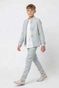 Load image into Gallery viewer, Light Blue Round Neck Button-Down Suit 2-Piece Set
