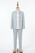 Load image into Gallery viewer, Light Blue Round Neck Button-Down Suit 2-Piece Set
