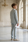Load image into Gallery viewer, Light Blue Round Neck Button-Down Suit 2-Piece Set
