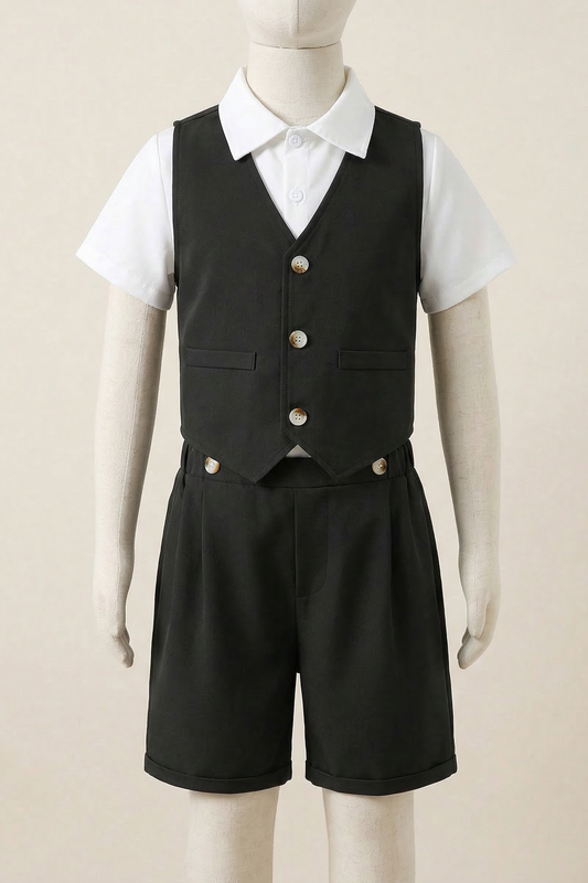 Black Single-Breasted Vest 2-Piece Set