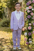 Load image into Gallery viewer, Boys Lavender Pinstripe Shawl Collar 2-Piece Suit
