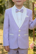 Load image into Gallery viewer, Boys Lavender Pinstripe Shawl Collar 2-Piece Suit
