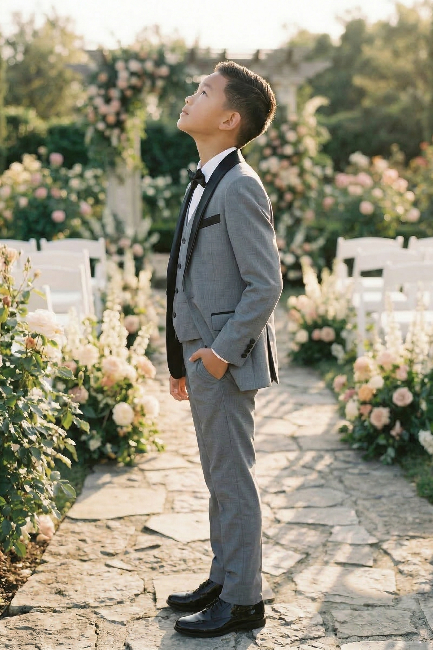 Grey And Black Color-Blocked Single-Breasted 3-Piece Suit