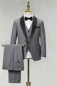 Load image into Gallery viewer, Grey And Black Color-Blocked Single-Breasted 3-Piece Suit
