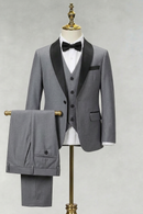 Grey And Black Color-Blocked Single-Breasted 3-Piece Suit