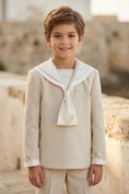 Load image into Gallery viewer, Light Khaki Satin Sailor Collar 2-Piece Set
