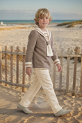 Load image into Gallery viewer, Khaki Linen Blend Sailor Collar 2-Piece Set
