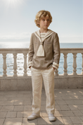 Load image into Gallery viewer, Khaki Linen Blend Sailor Collar 2-Piece Set
