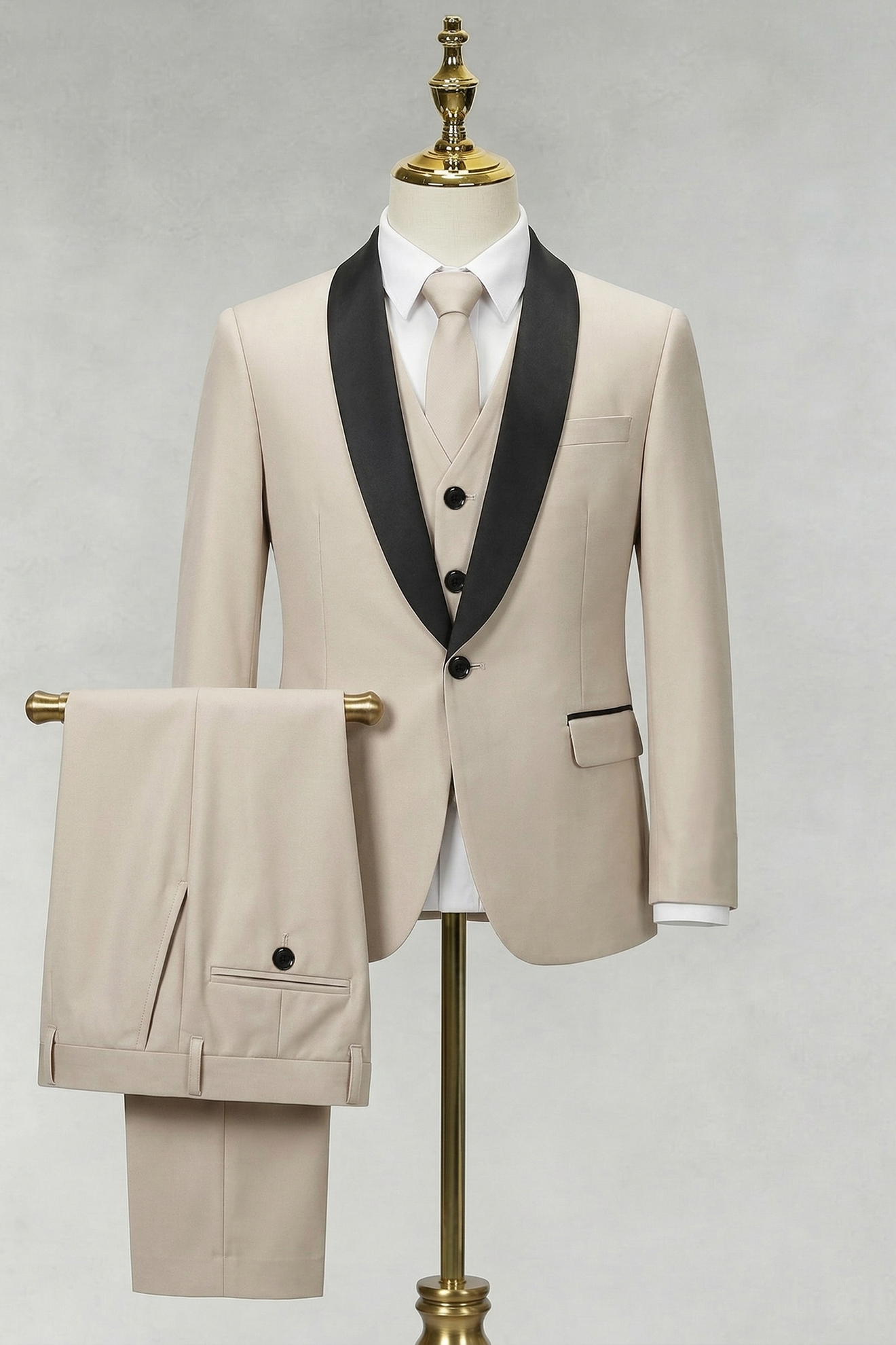 Khaki And Black Single-Breasted 3-Piece Suit