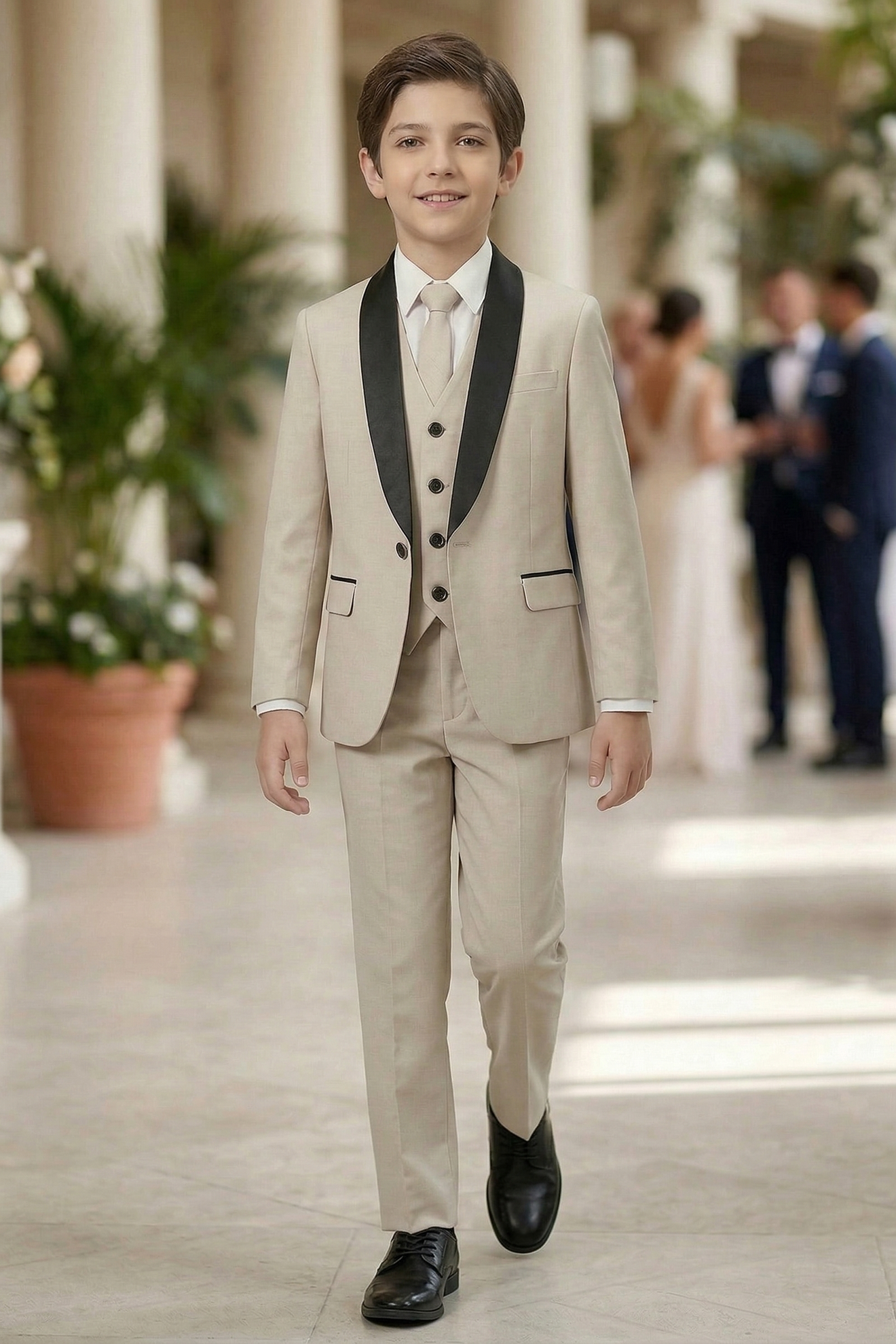 Khaki And Black Single-Breasted 3-Piece Suit