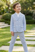 Load image into Gallery viewer, Boys Light Blue Seersucker Double-Breasted 2-Piece Suit
