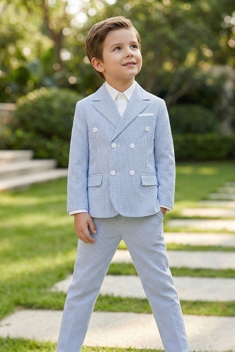 Boys Light Blue Seersucker Double-Breasted 2-Piece Suit