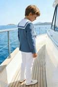 Load image into Gallery viewer, Boys Light Blue Sailor Collar 2-Piece Suit
