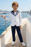Boys White Sailor Collar Jacket & Trousers 2-Piece Suit