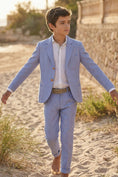 Load image into Gallery viewer, Boys Light Blue Linen 2-Piece Suit
