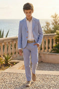 Load image into Gallery viewer, Boys Light Blue Linen 2-Piece Suit

