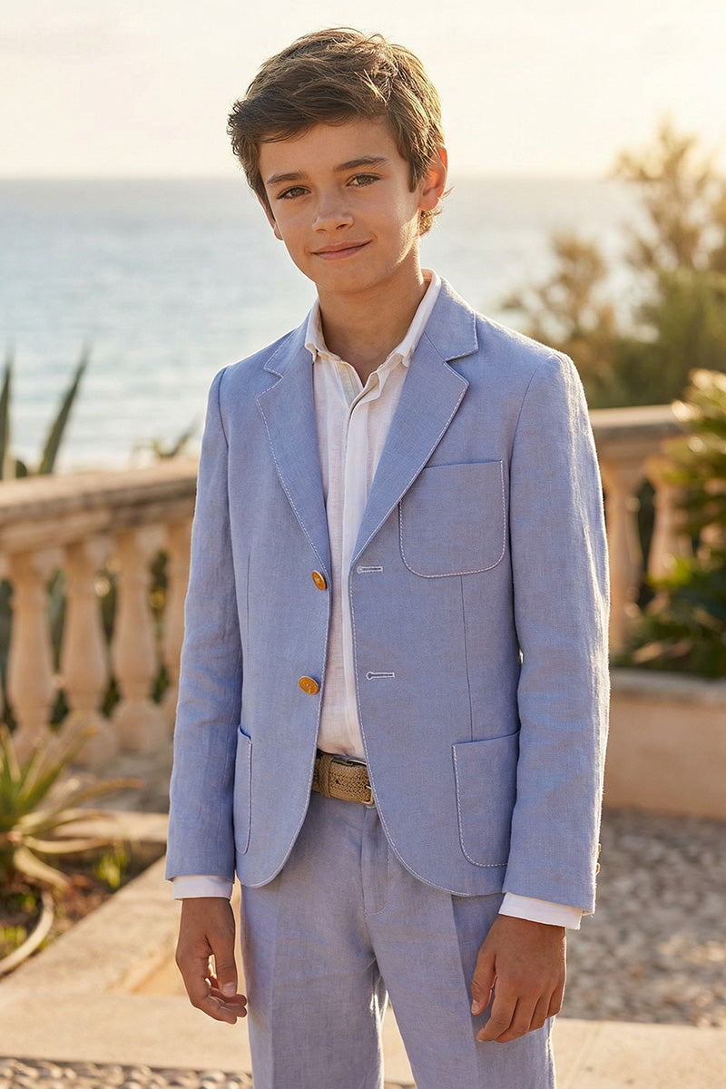 Boys Light Blue Linen 2-Piece Suit