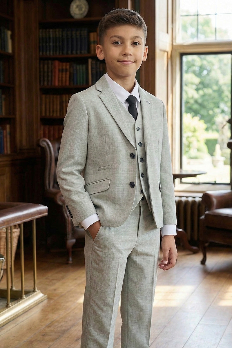 Boys Light Grey Textured 3-Piece Suit