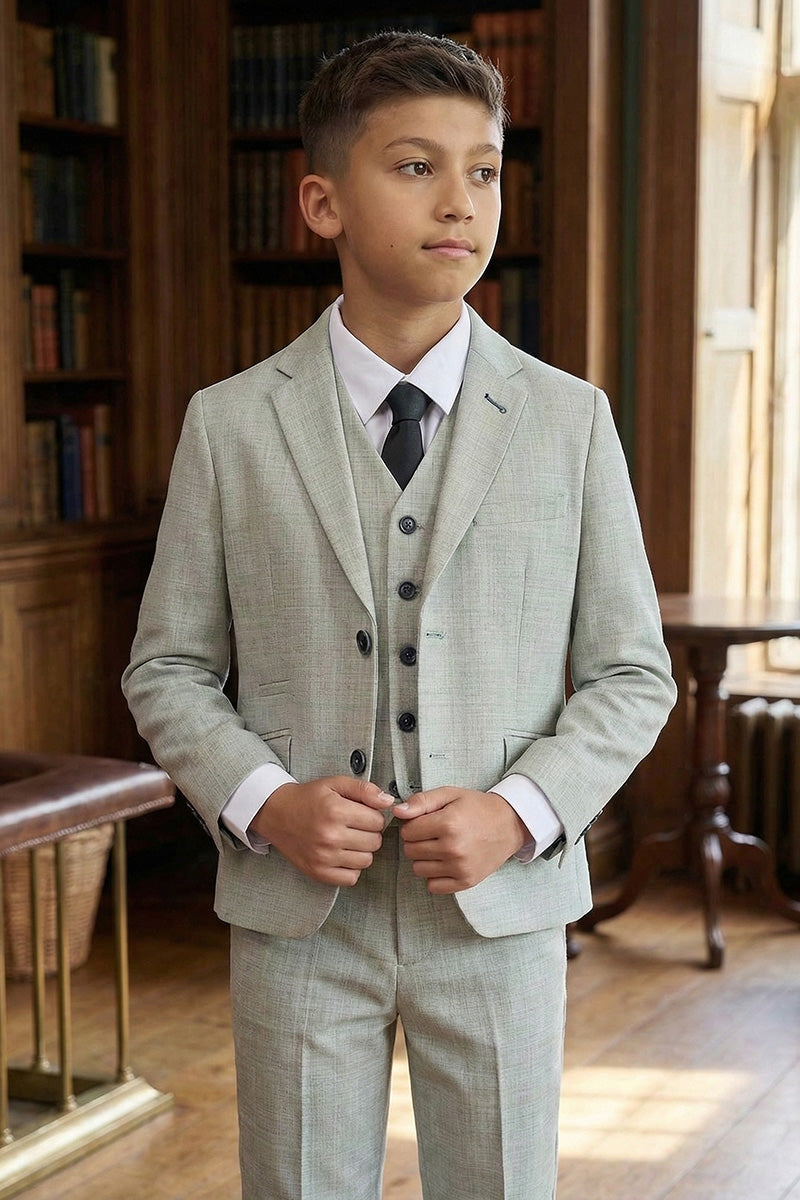 Boys Light Grey Textured 3-Piece Suit