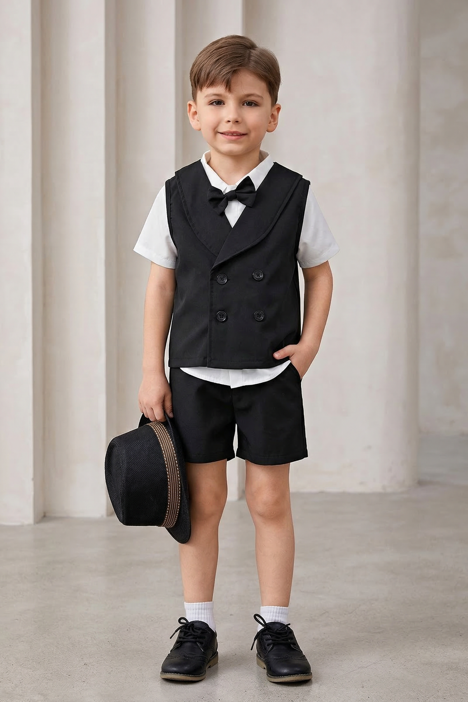 Black Double-Breasted Shorts 2-Piece Set