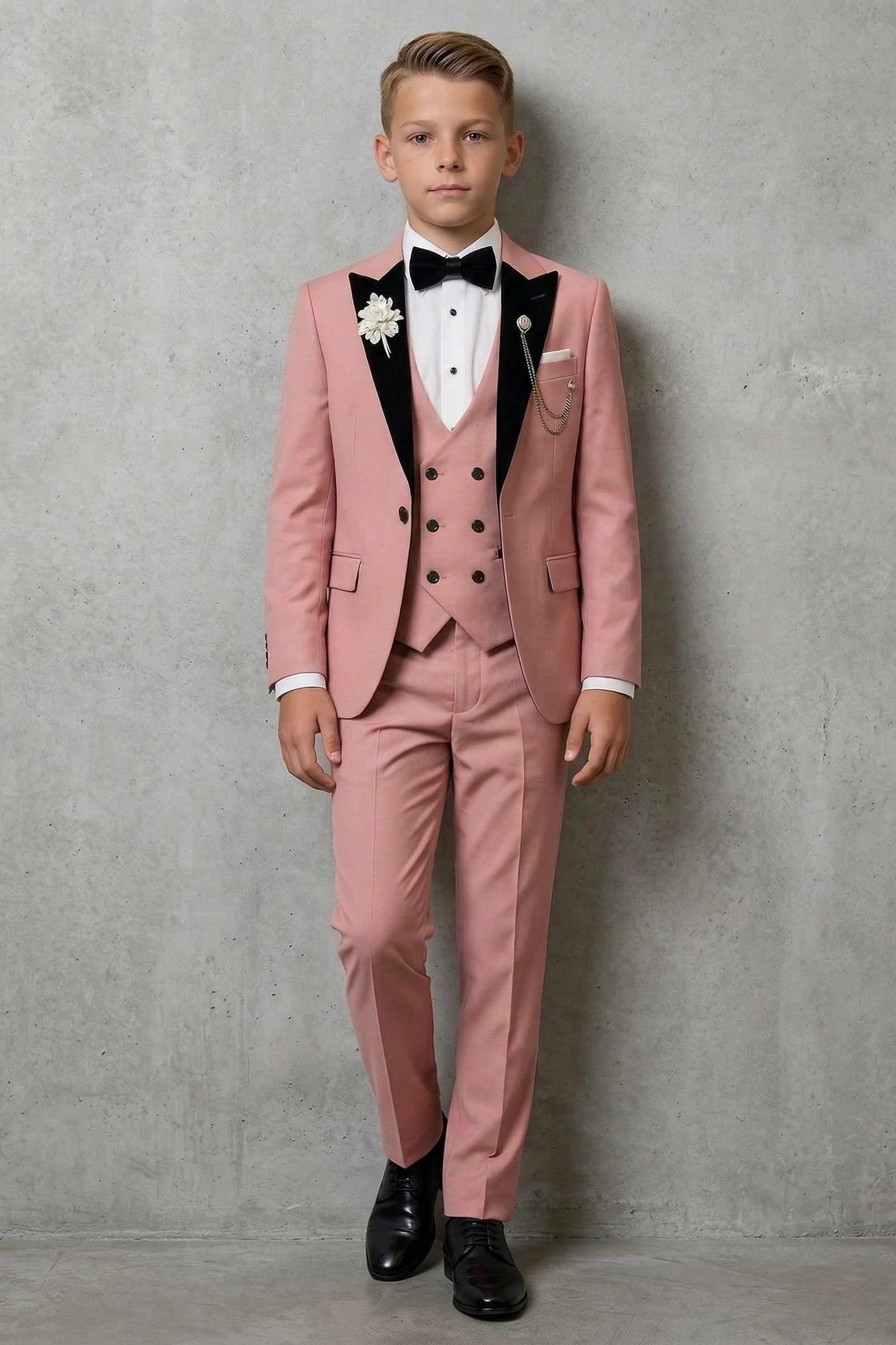 Dark Pink And Black Double-Breasted 3-Piece Set