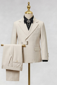 Load image into Gallery viewer, Beige Design Button-Down Suit 2-Piece Set
