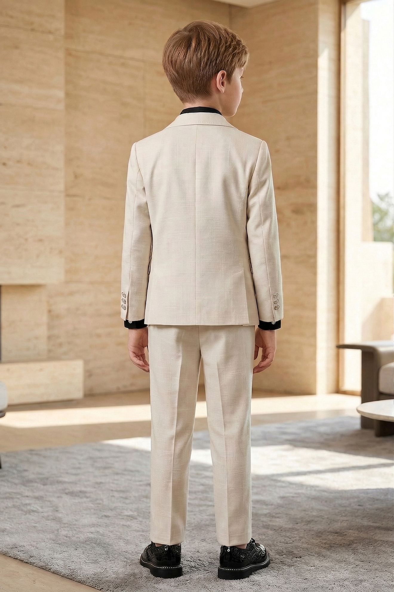 Beige Design Button-Down Suit 2-Piece Set