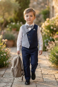 Load image into Gallery viewer, Boys Two-Tone Contrast Vest & Navy Trousers Set
