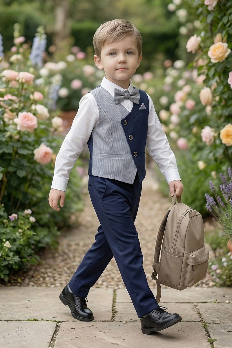 Boys Two-Tone Contrast Vest & Navy Trousers Set