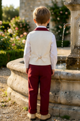 Load image into Gallery viewer, Boys Ivory Contrast Vest & Burgundy Trousers Set
