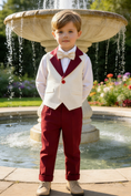 Load image into Gallery viewer, Boys Ivory Contrast Vest & Burgundy Trousers Set
