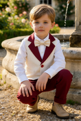 Load image into Gallery viewer, Boys Ivory Contrast Vest & Burgundy Trousers Set
