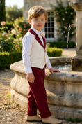 Load image into Gallery viewer, Boys Ivory Contrast Vest & Burgundy Trousers Set
