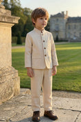 Bild in Galerie-Betrachter laden, Boys Beige Linen Mandarin Collar 2-Piece Suit
