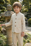 Bild in Galerie-Betrachter laden, Boys Beige Linen Mandarin Collar 2-Piece Suit
