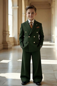 Load image into Gallery viewer, Boys Green Pinstripe Double-breasted 2-piece Suits
