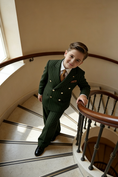 Load image into Gallery viewer, Boys Green Pinstripe Double-breasted 2-piece Suits
