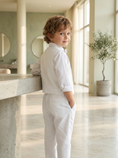 Load image into Gallery viewer, White V-Neck Cotton Linen Double-Breasted 2-Piece Set

