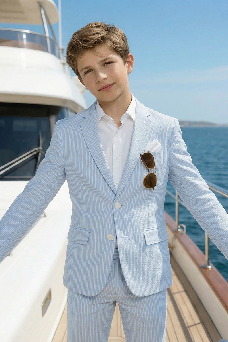 Boys Light Blue Seersucker 2-Piece Suit