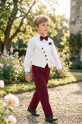 Cargar la imagen en la vista de la galería, White And Burgundy Asymmetrical V-Neck 2-Piece Set
