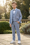 Cargar la imagen en la vista de la galería, Boys Light Blue Linen-Blend 3-Piece Suit
