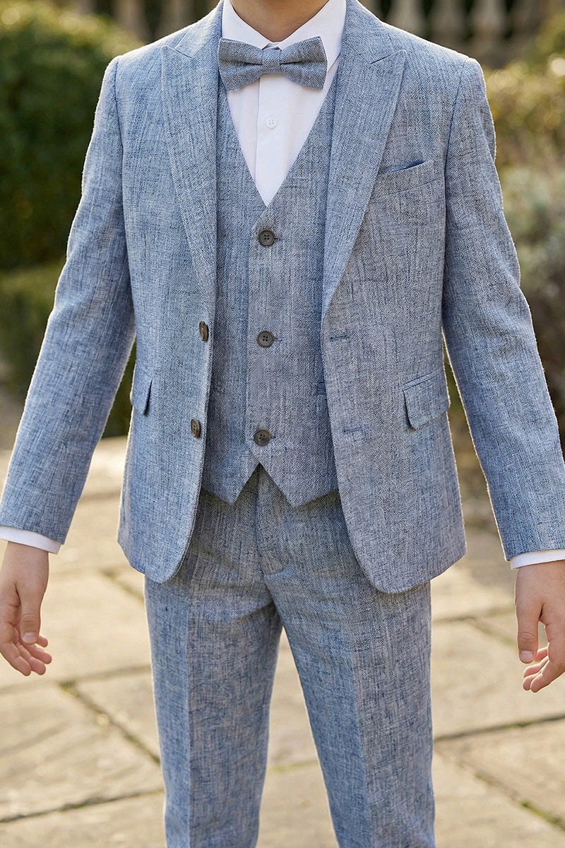 Boys Light Blue Linen-Blend 3-Piece Suit