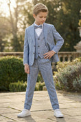 Cargar la imagen en la vista de la galería, Boys Light Blue Linen-Blend 3-Piece Suit

