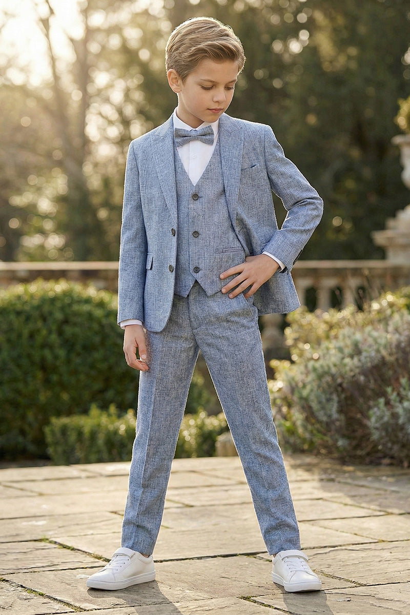Boys Light Blue Linen-Blend 3-Piece Suit