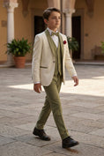 Cargar la imagen en la vista de la galería, Boys Ivory & Olive Contrast 3-Piece Suit
