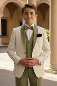 Cargar la imagen en la vista de la galería, Boys Ivory & Olive Contrast 3-Piece Suit
