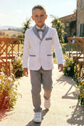 Cargar la imagen en la vista de la galería, Boys White Linen Blazer & Grey Trousers 2-Piece Suit
