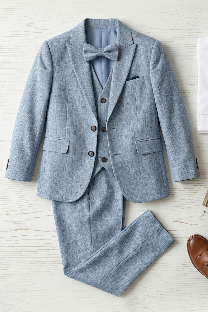 Boys Light Blue Linen-Blend 3-Piece Suit