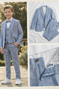 Cargar la imagen en la vista de la galería, Boys Light Blue Linen-Blend 3-Piece Suit
