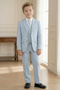 Load image into Gallery viewer, Boys Light Blue Textured 3-Piece Suit for Weddings

